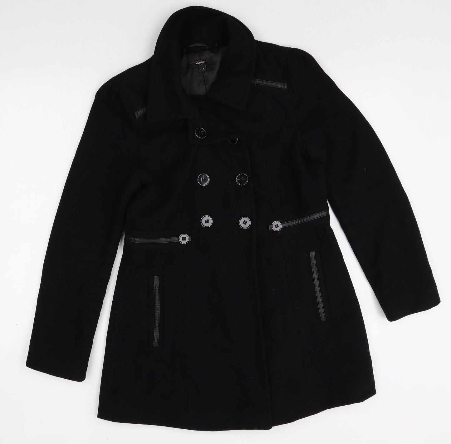 Therapy Womens Black Pea Coat Jacket Size 10 Button