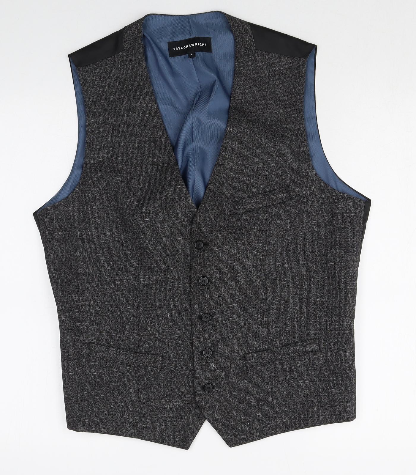 Taylor & Wright Mens Grey Polyester Jacket Suit Waistcoat Size L Regular