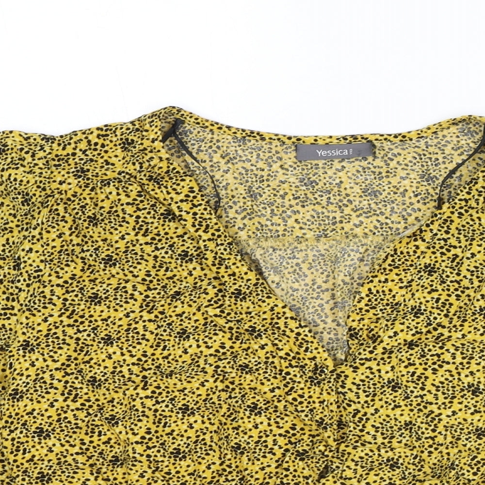 Yessica Womens Yellow Geometric Viscose Basic Blouse Size 8 V-Neck