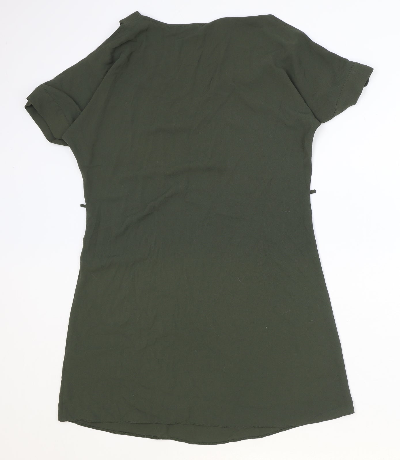 Preworn Womens Green Polyester T-Shirt Dress Size 8 V-Neck Pullover - Cold Shoulder