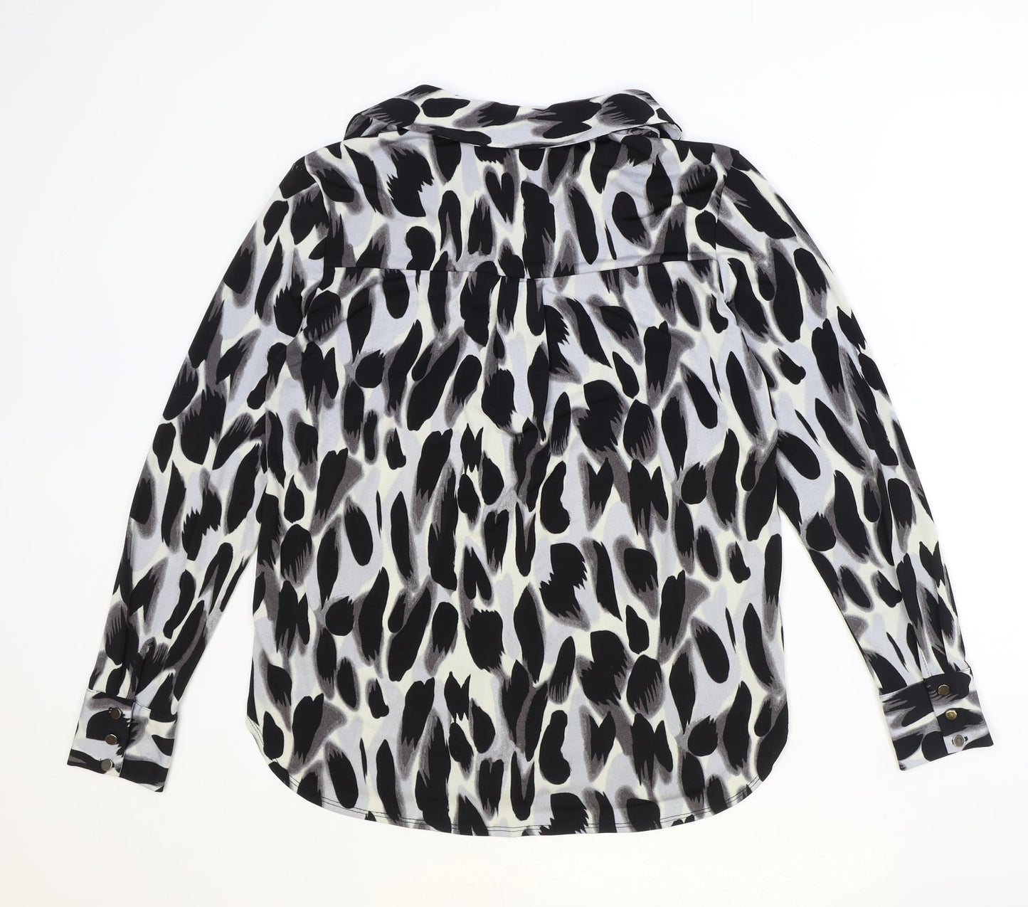 Wallis Womens Black Geometric Polyester Basic Blouse Size S V-Neck