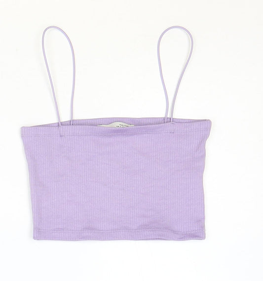 Pull&Bear Womens Purple Polyester Cropped Tank Size S Square Neck