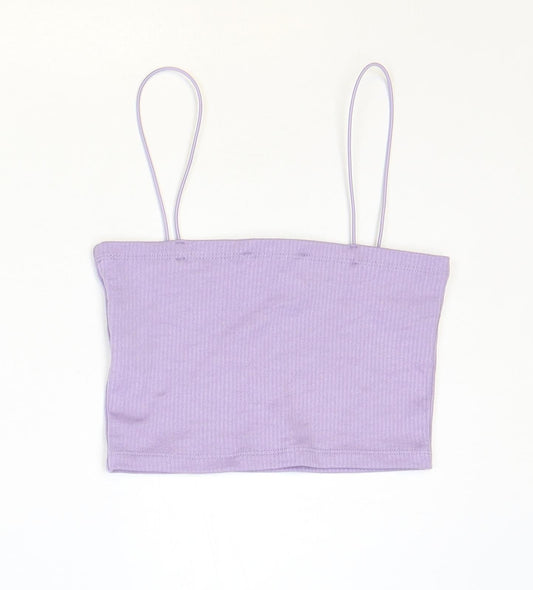 Pull&Bear Womens Purple Polyester Cropped Tank Size S Square Neck