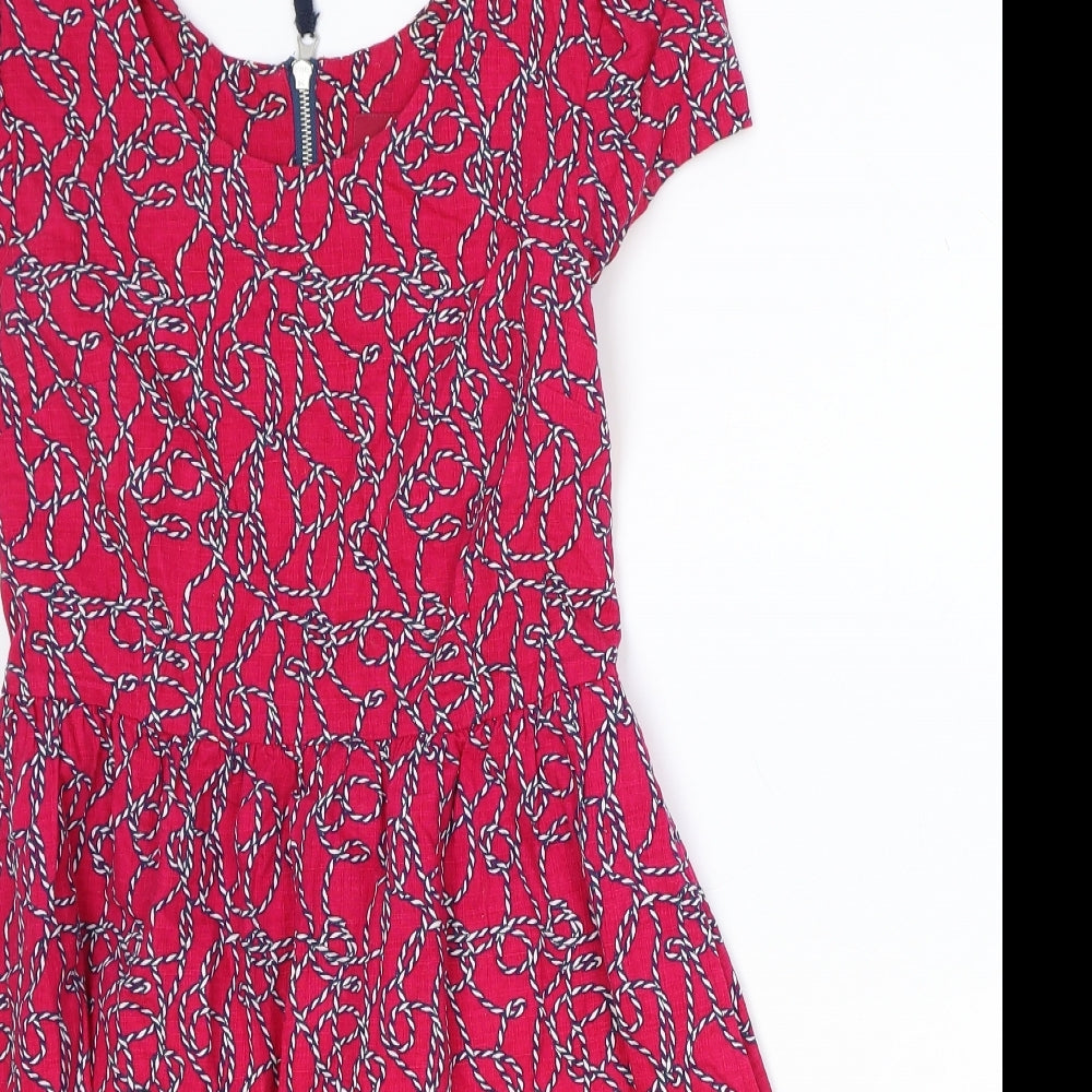 Ness Womens Pink Geometric Cotton Fit & Flare Size 8 Round Neck Zip