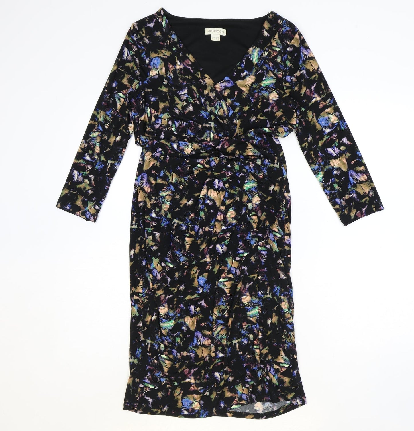 Monsoon Womens Multicoloured Geometric Polyester A-Line Size 8 V-Neck Pullover