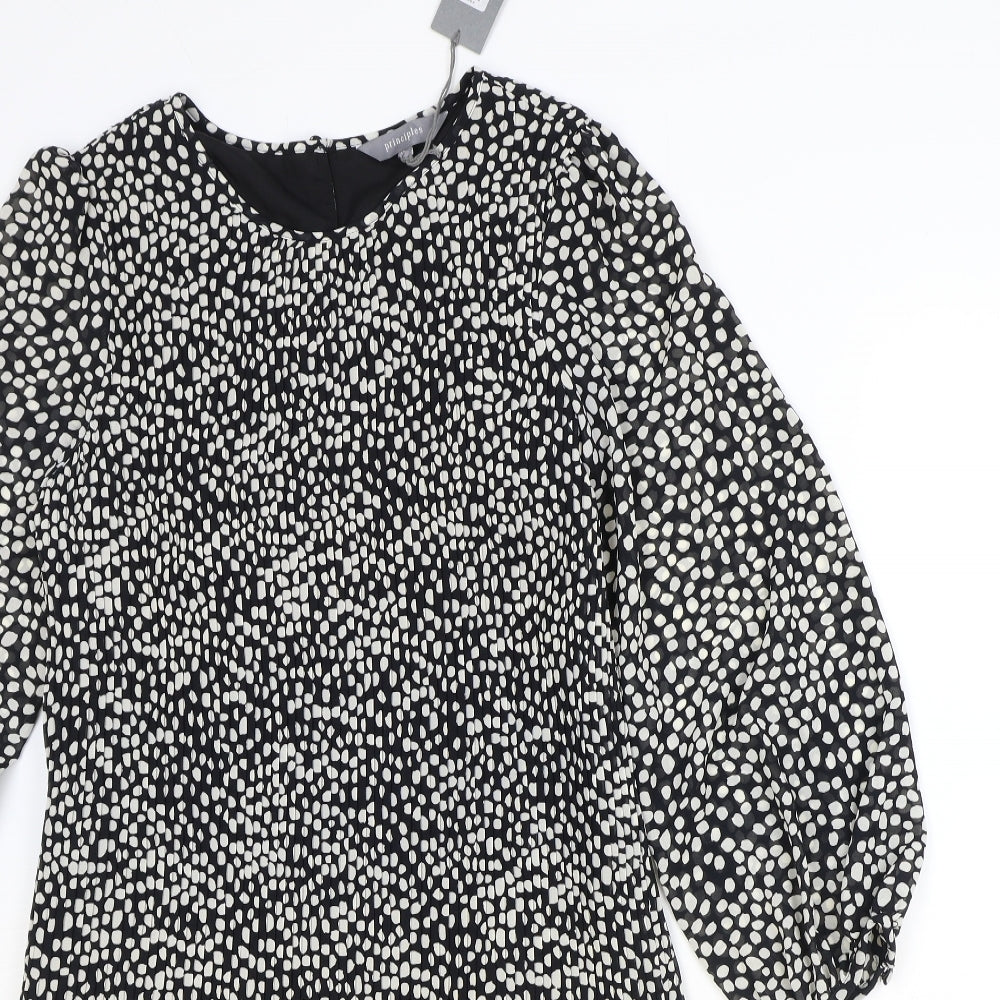 Principles Womens Black Geometric Polyester Trapeze & Swing Size 12 Round Neck Button