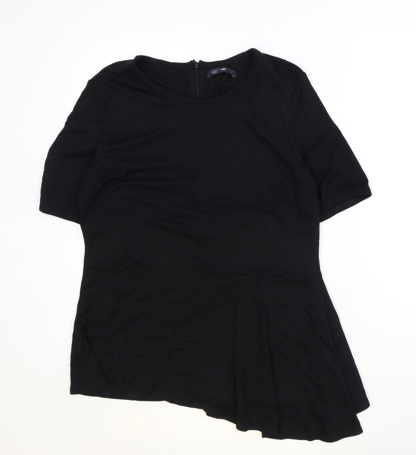 Marks and Spencer Womens Black Polyester Basic T-Shirt Size 14 Round Neck