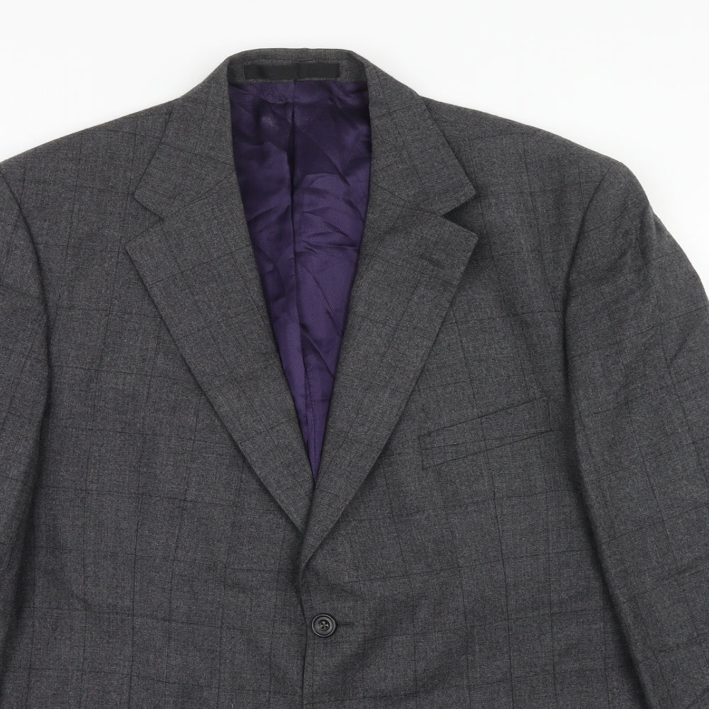Marks and Spencer Mens Grey Check Wool Jacket Suit Jacket Size 44 Regular