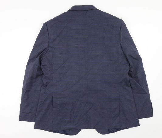 Marks and Spencer Mens Blue Plaid Polyacrylate Fibre Jacket Suit Jacket Size 46 Regular