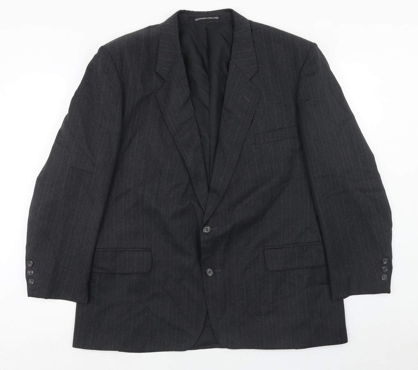 Harbarry of England Mens Grey Striped Wool Jacket Suit Jacket Size 46 Regular
