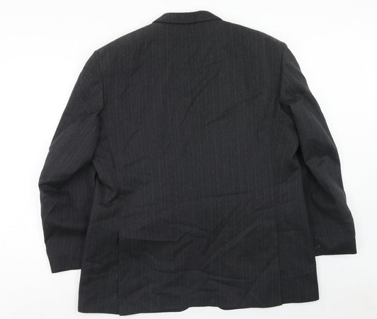 Harbarry of England Mens Grey Striped Wool Jacket Suit Jacket Size 46 Regular