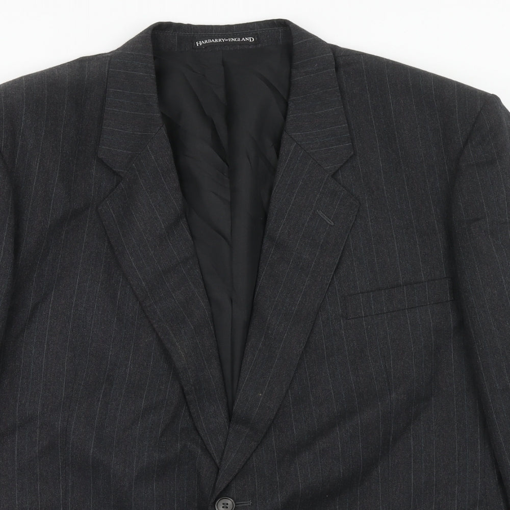 Harbarry of England Mens Grey Striped Wool Jacket Suit Jacket Size 46 Regular