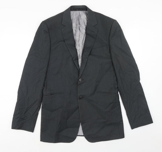 Burton Mens Grey Striped Polyester Jacket Suit Jacket Size 38 Regular