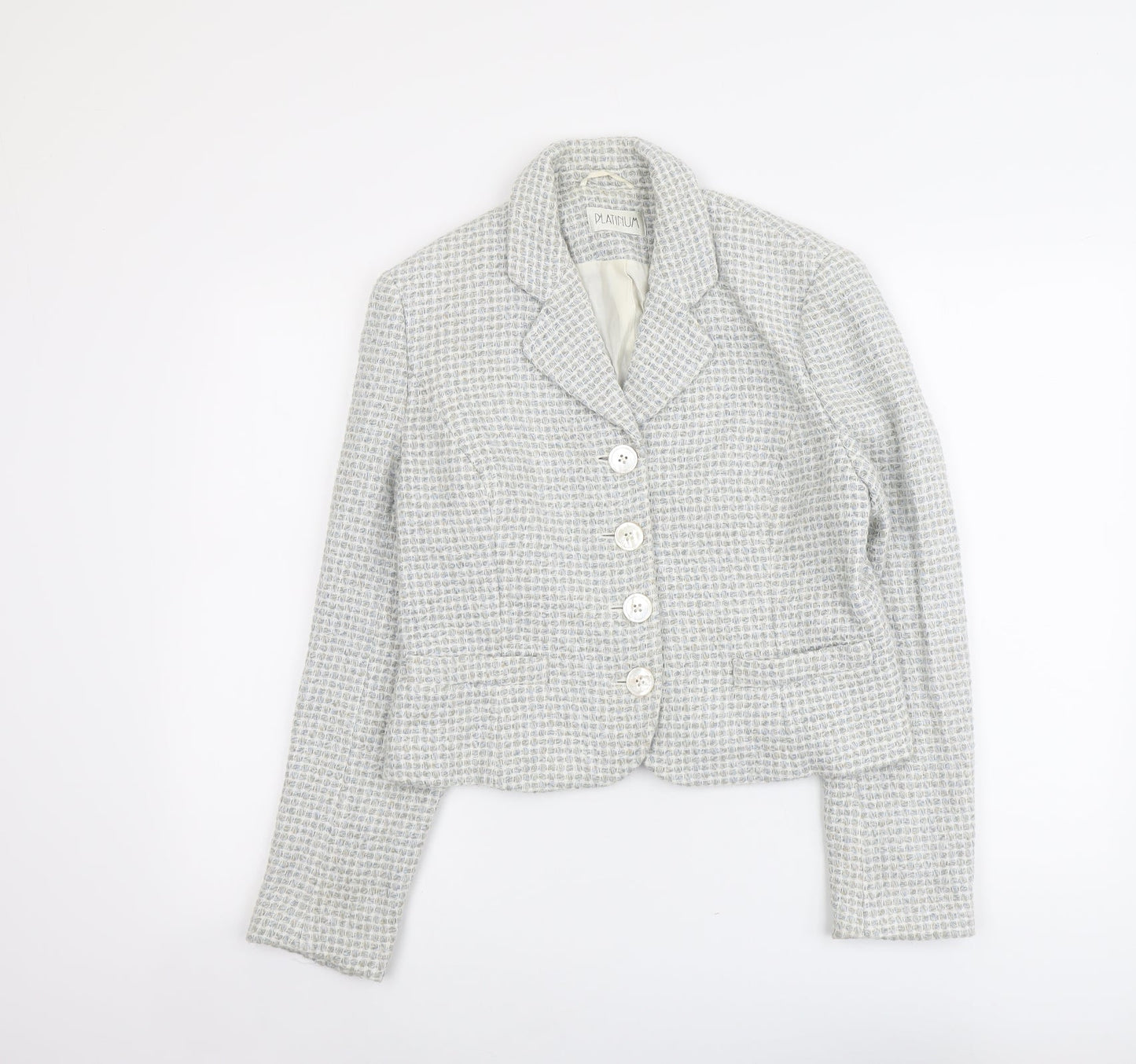 Platinium Womens Grey Geometric Jacket Blazer Size 14 Button