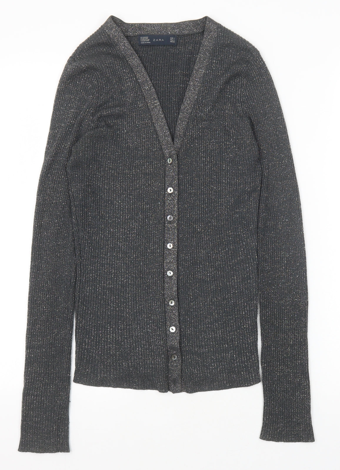 Zara Womens Grey V-Neck Polyester Cardigan Jumper Size S