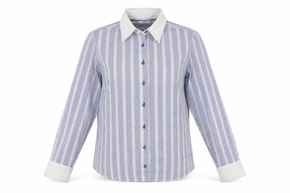 Marks and Spencer Womens Blue Striped Cotton Basic Button-Up Size 12 Collared