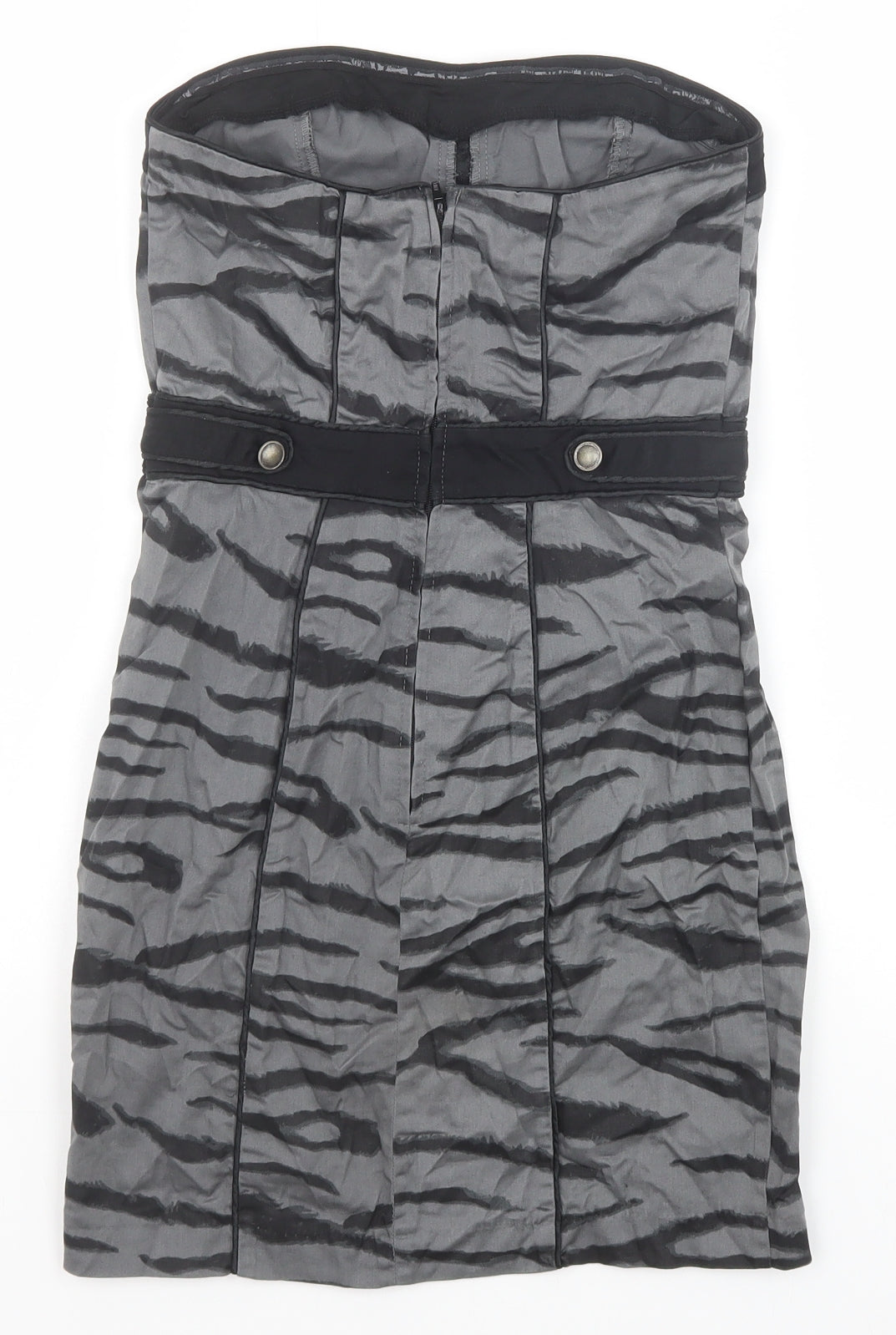 H&M Womens Grey Animal Print Cotton Bodycon Size 8 Off the Shoulder Zip - Tiger Pattern