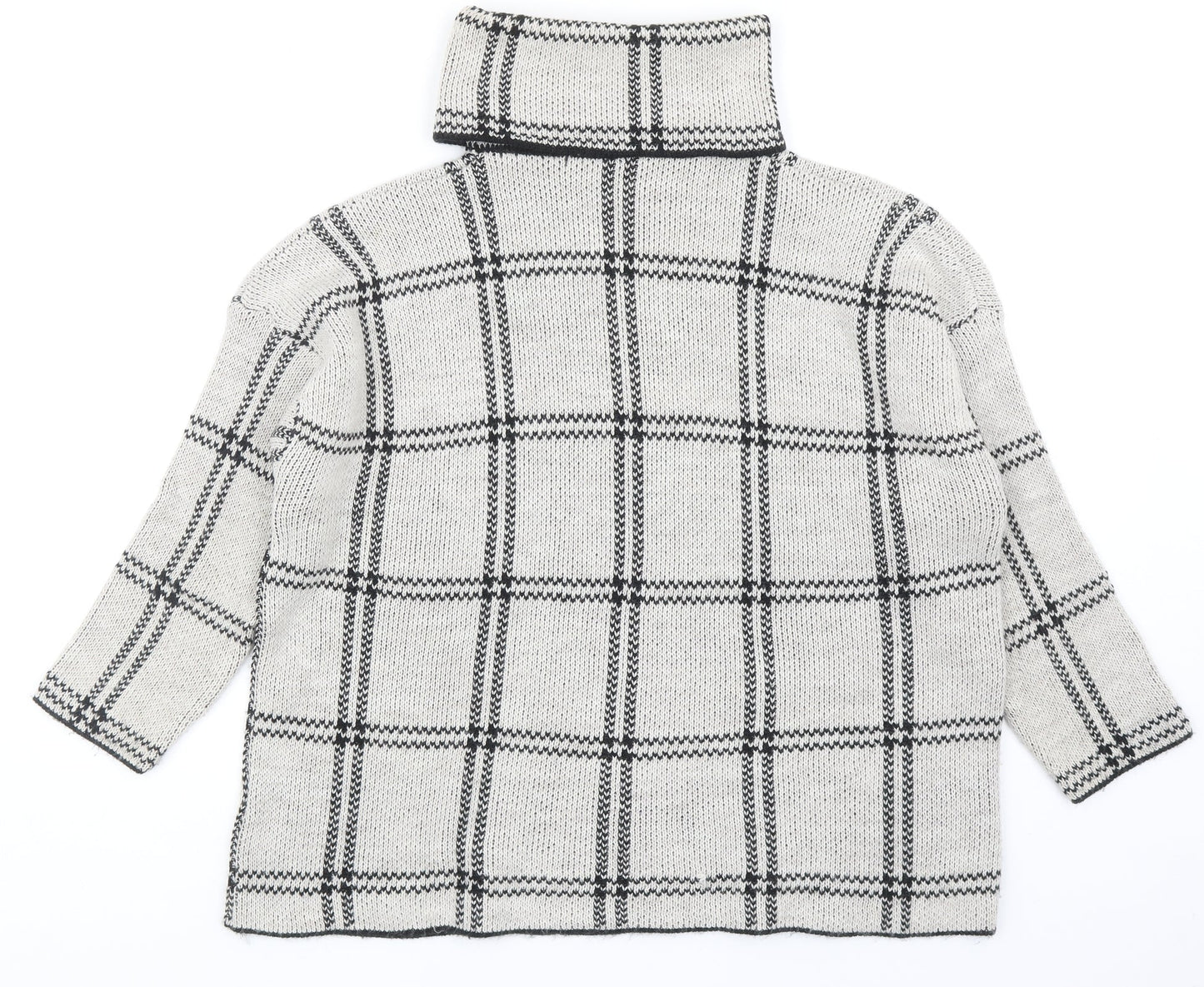 Boohoo Womens Grey Roll Neck Plaid Acrylic Pullover Jumper Size S
