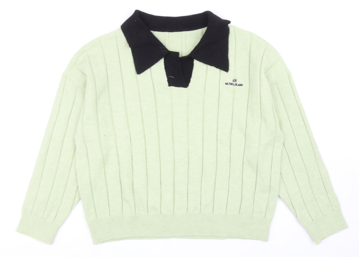 Dazy Womens Green Collared Acrylic Pullover Jumper Size XL