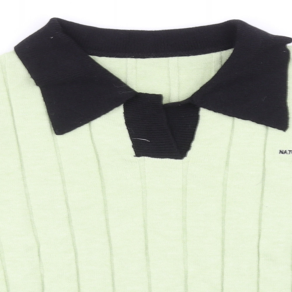 Dazy Womens Green Collared Acrylic Pullover Jumper Size XL