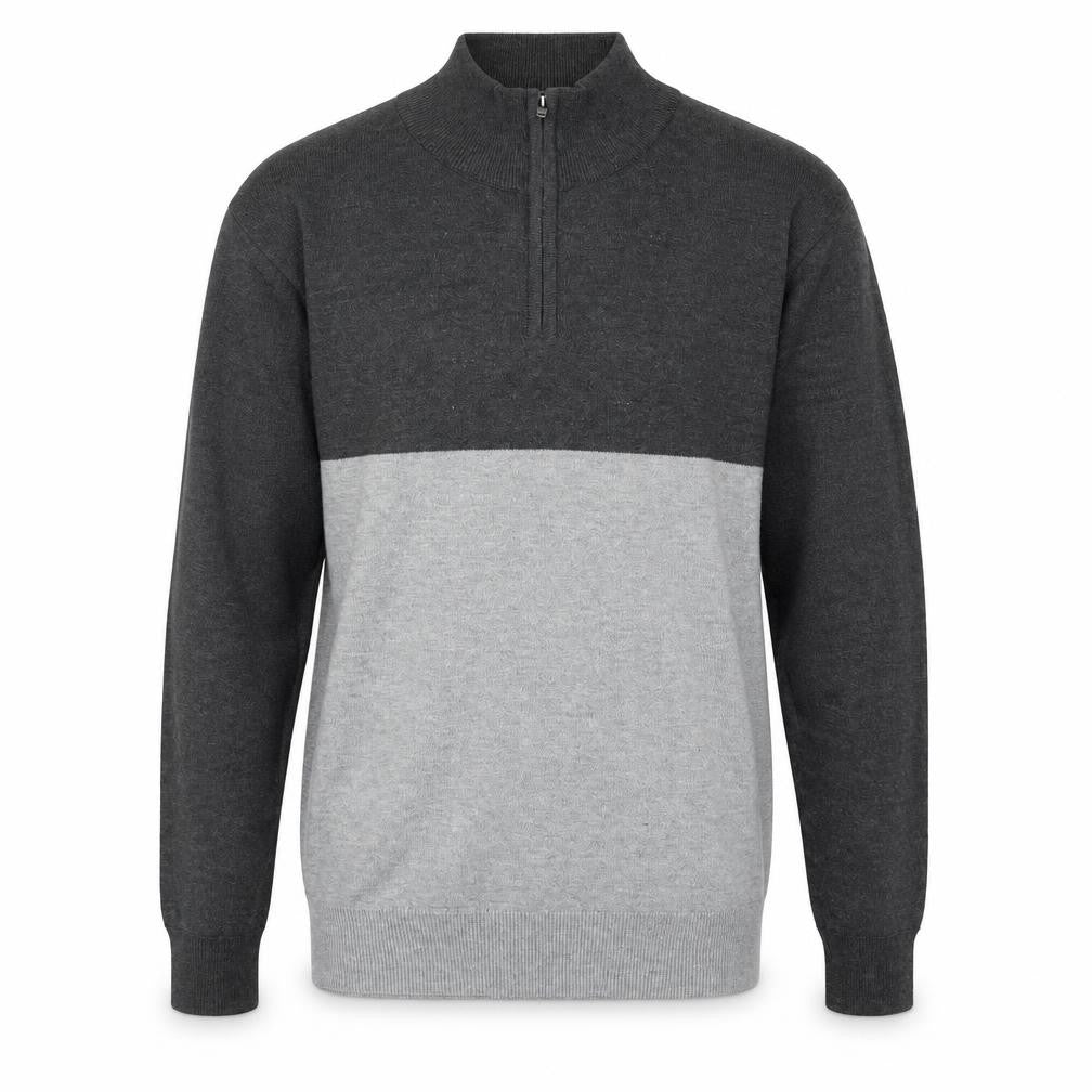 Front view of French Connection men’s grey mock neck polyester jumper, size L, long sleeve - quater-zip