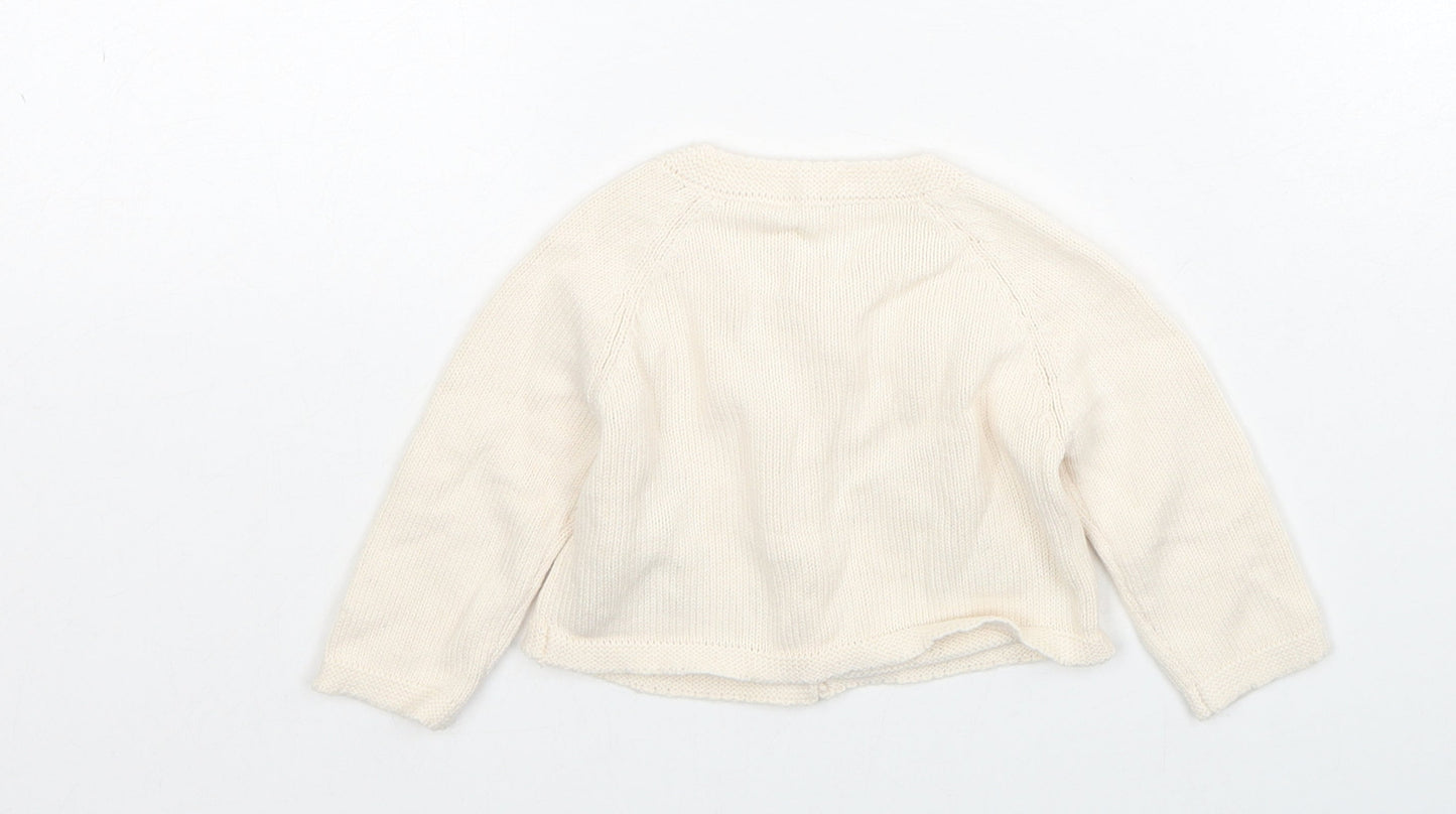 George Girls Beige Cotton Cardigan Jumper Size 3-6 Months Button - Cute Animals