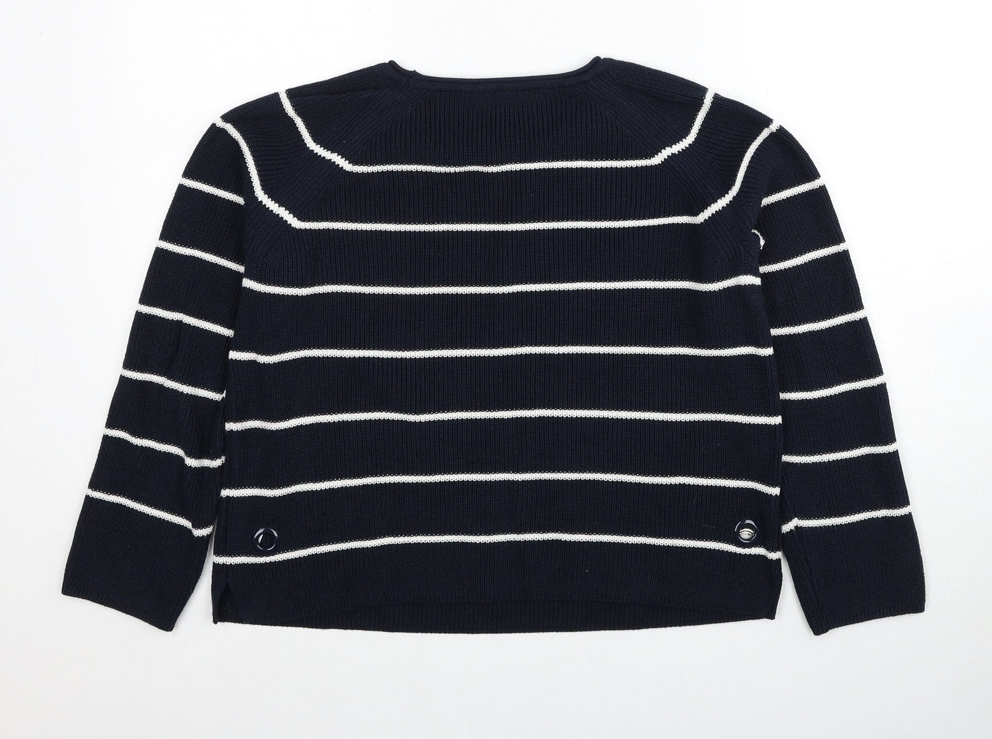Betty Barclay Womens Blue Round Neck Striped Acrylic Pullover Jumper Size 10