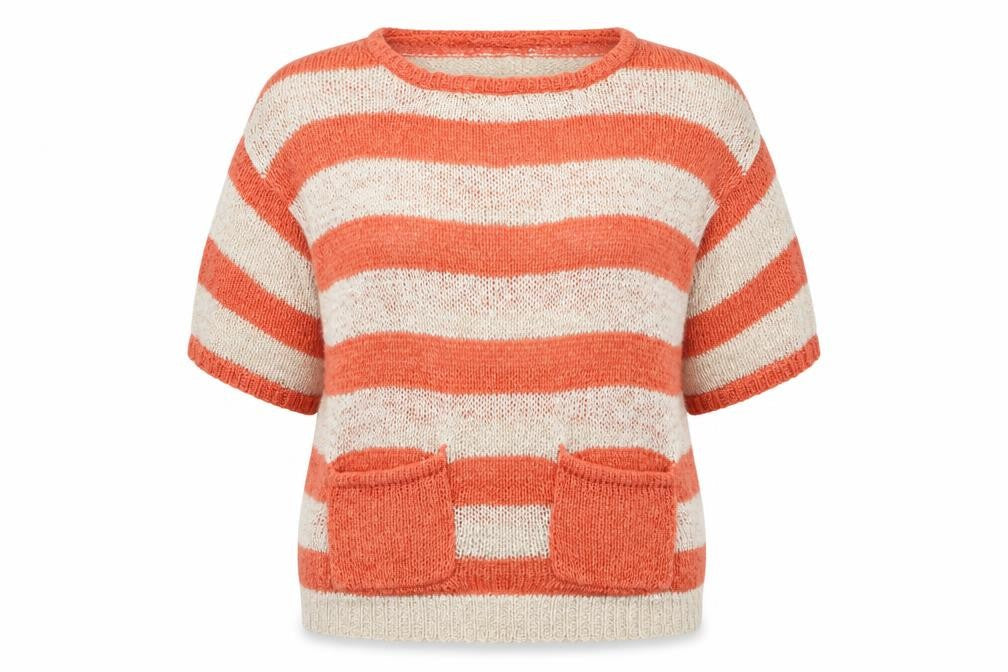 New Look Womens Orange Round Neck Striped Acrylic Pullover Jumper Size 10