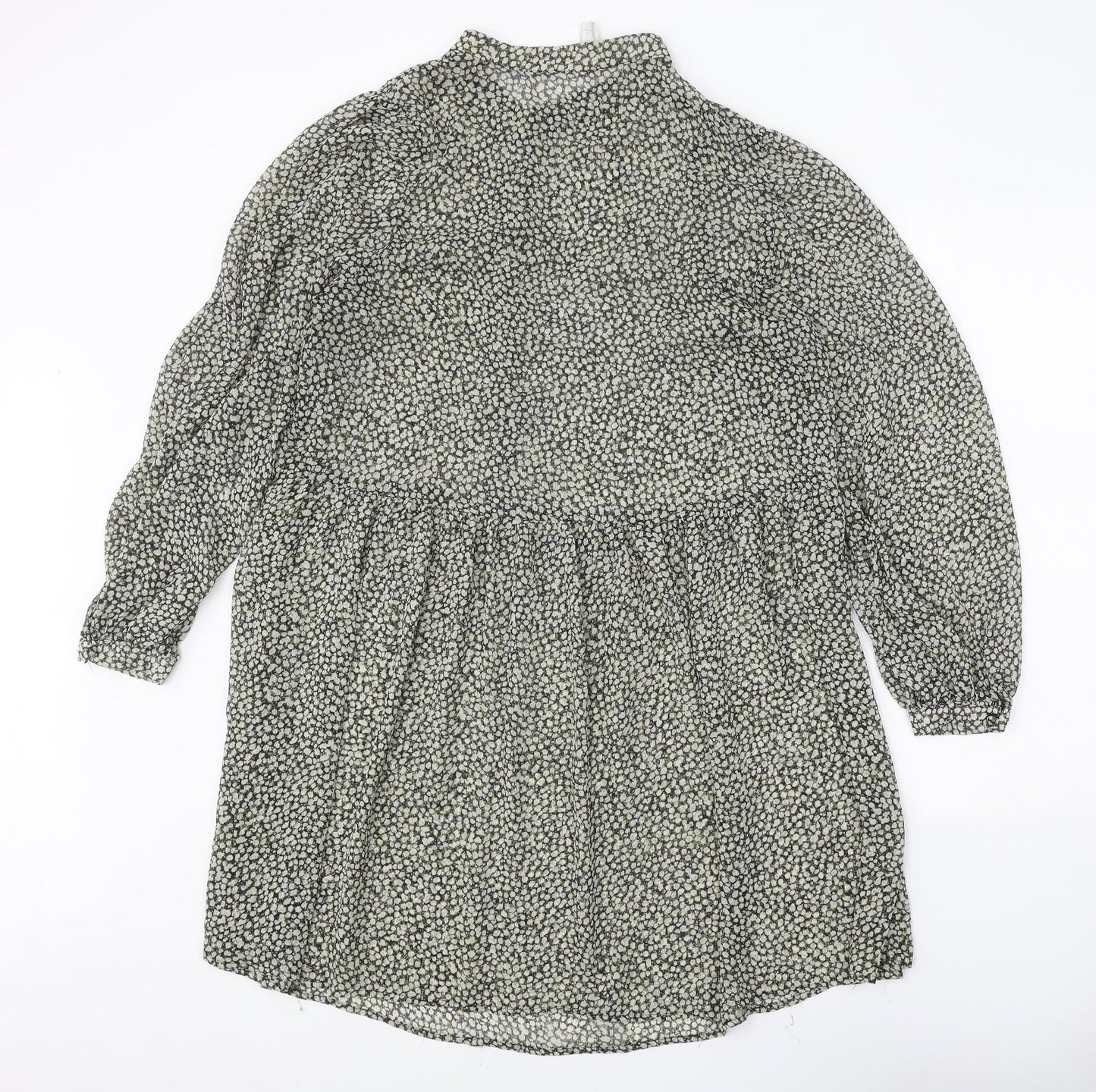 H&M Womens Green Geometric Polyester Shift Size L Round Neck Button