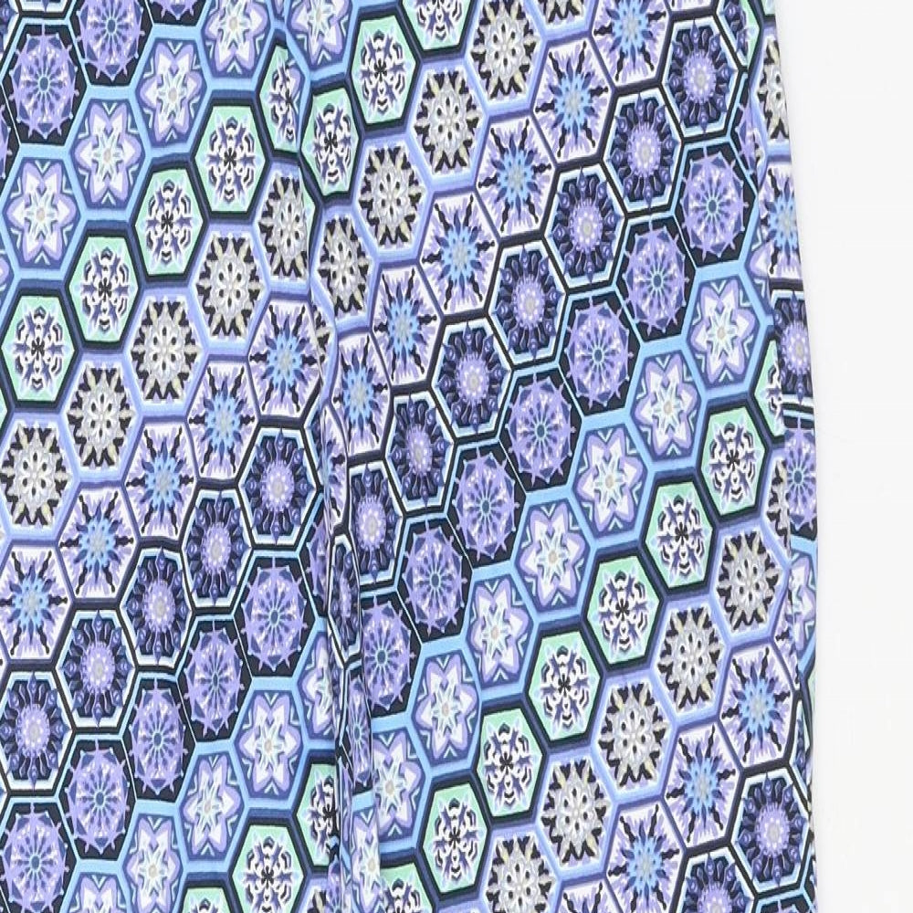 Dorothy Perkins Womens Blue Geometric Cotton Trousers Size 8 Regular Zip