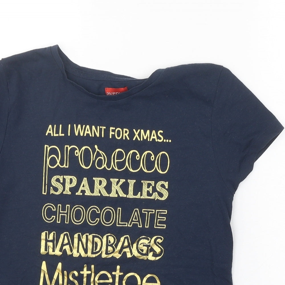 Avenue Womens Blue Polyester Basic T-Shirt Size M Round Neck - All I want for Xmas...