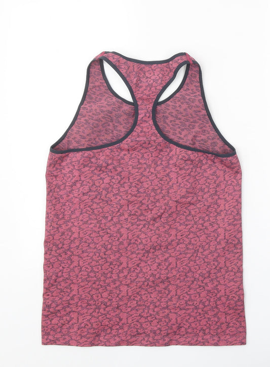 Boux Active Womens Pink Animal Print Polyester Basic Tank Size 16 Scoop Neck Pullover - Leopard Print Racerback