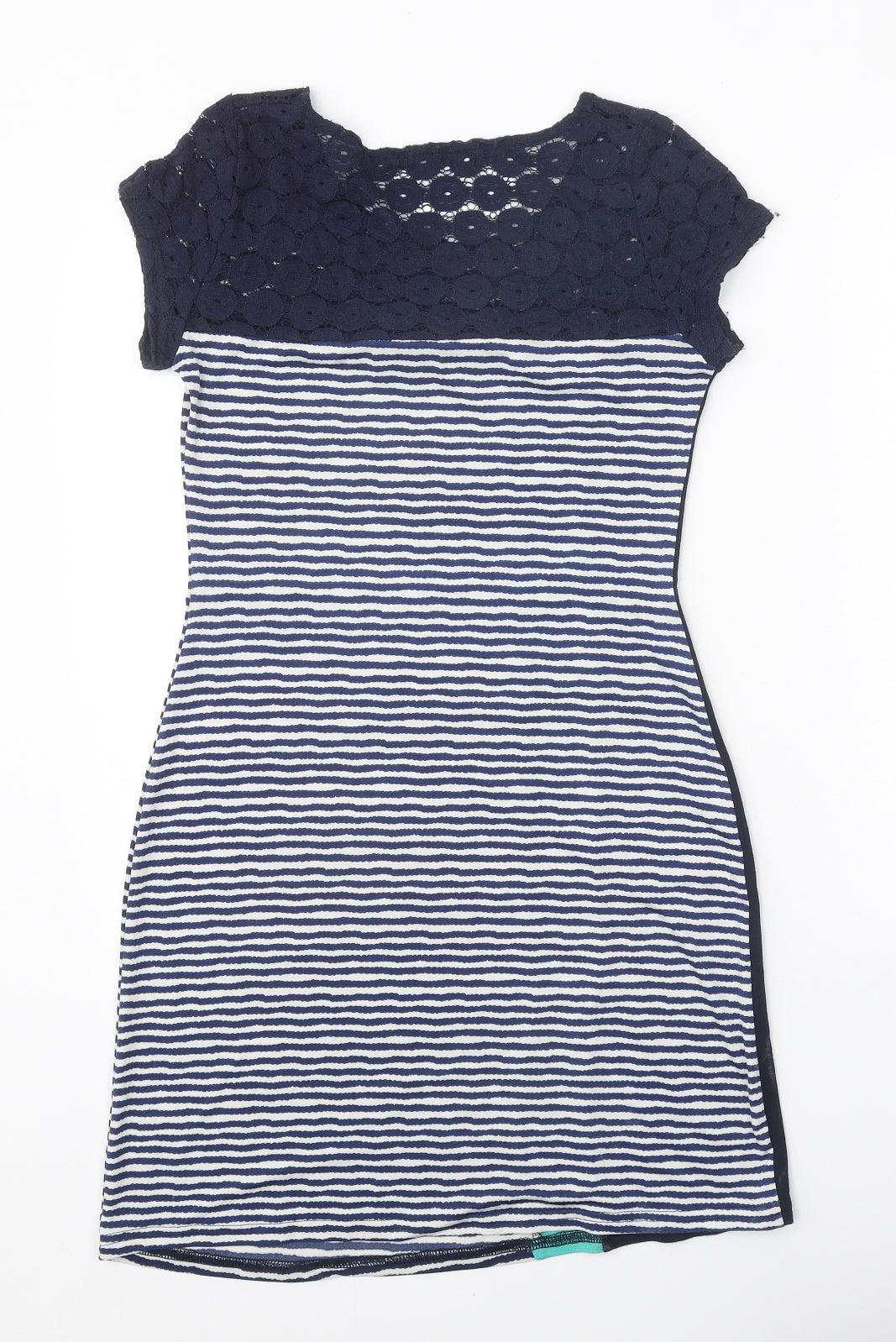 Preworn Womens Blue Striped Polyester A-Line One Size Round Neck Pullover