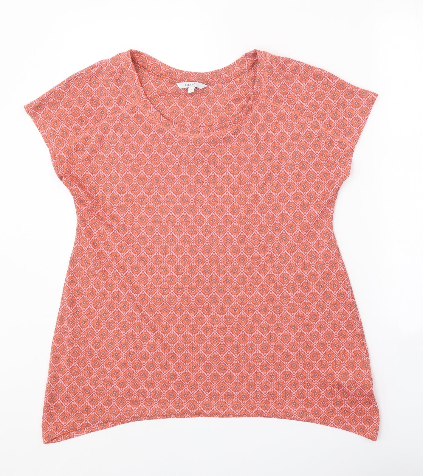 NEXT Womens Pink Geometric Polyester Basic T-Shirt Size 8 Round Neck