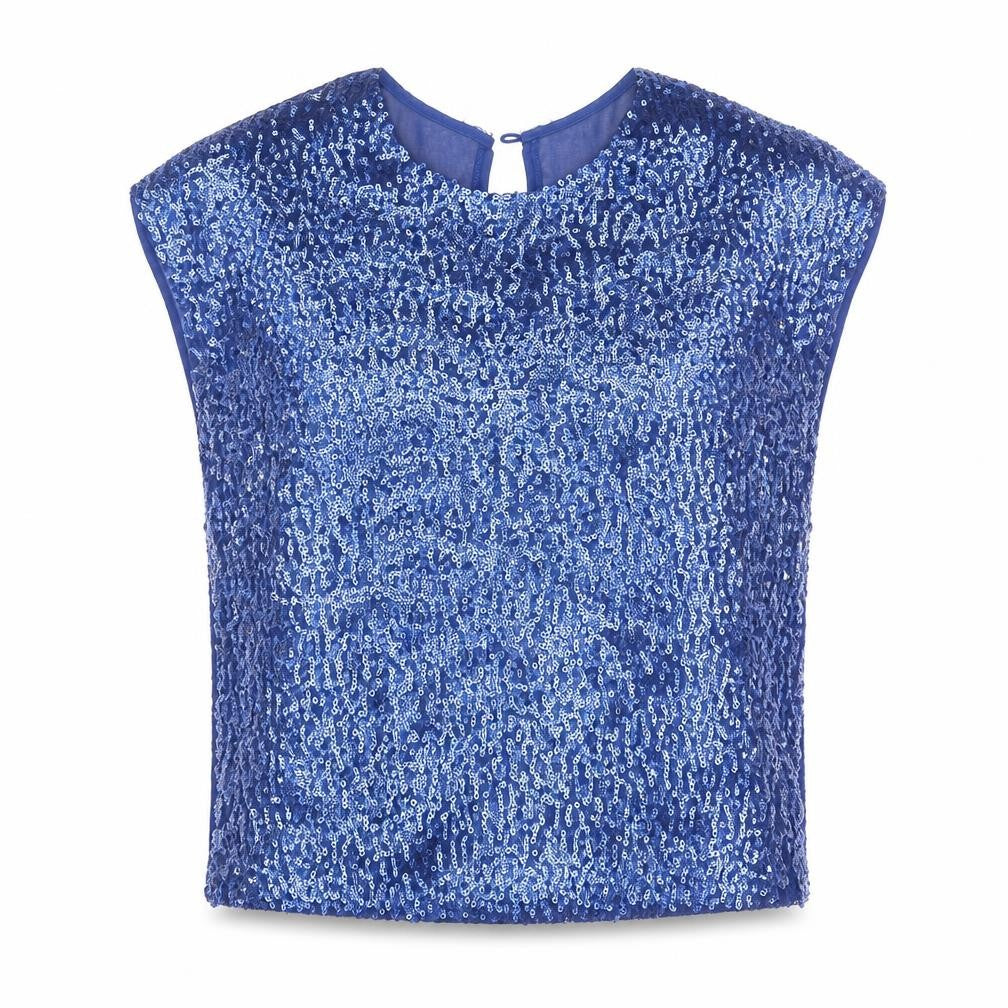 Glamorous Womens Blue Polyester Basic Blouse Size 8 Round Neck