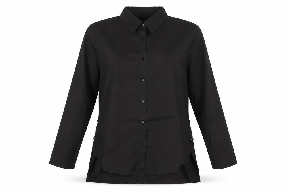 Preworn Womens Black Polyester Basic Button-Up Size XL Collared