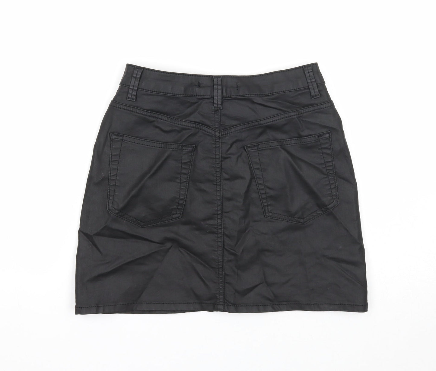 Very Womens Black Cotton Mini Skirt Size 8 Zip