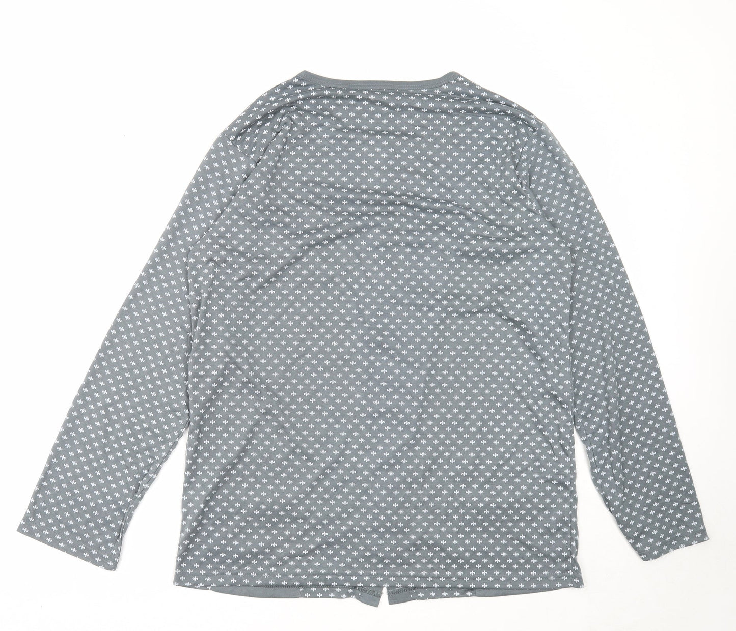 Preworn Womens Grey Geometric Cotton Basic Blouse Size L Round Neck