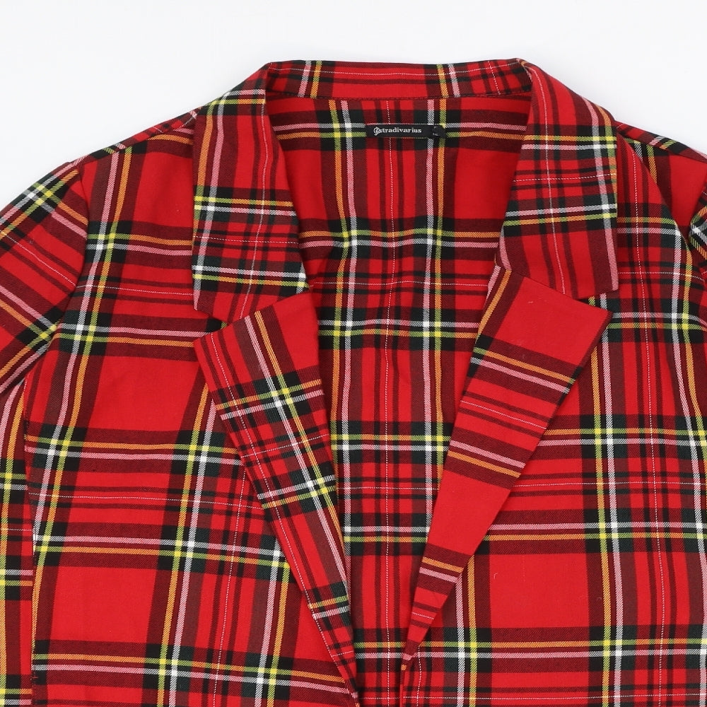Stradivarius Womens Red Geometric Polyester Basic Blouse Size L V-Neck