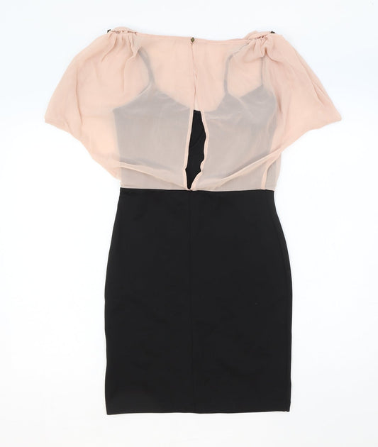 Miss Selfridge Womens Black Colourblock Polyester A-Line Size 8 Round Neck Button