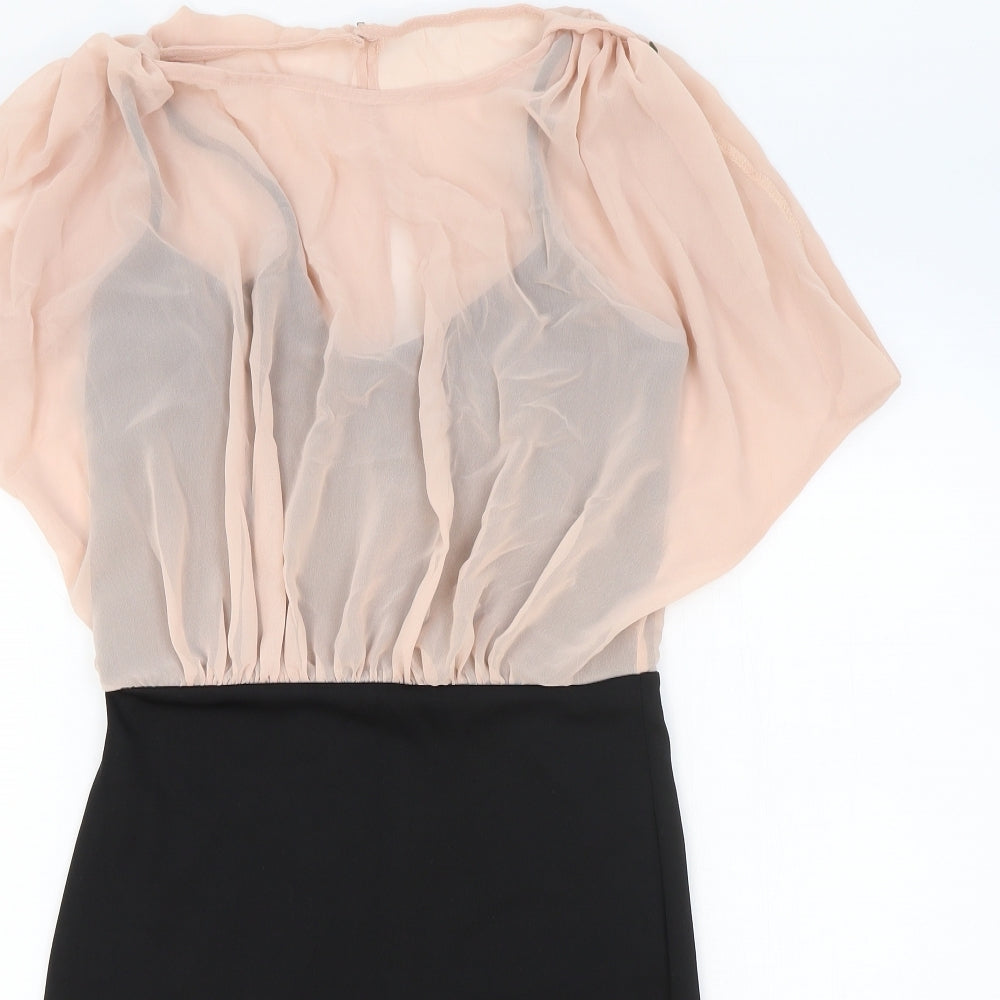 Miss Selfridge Womens Black Colourblock Polyester A-Line Size 8 Round Neck Button