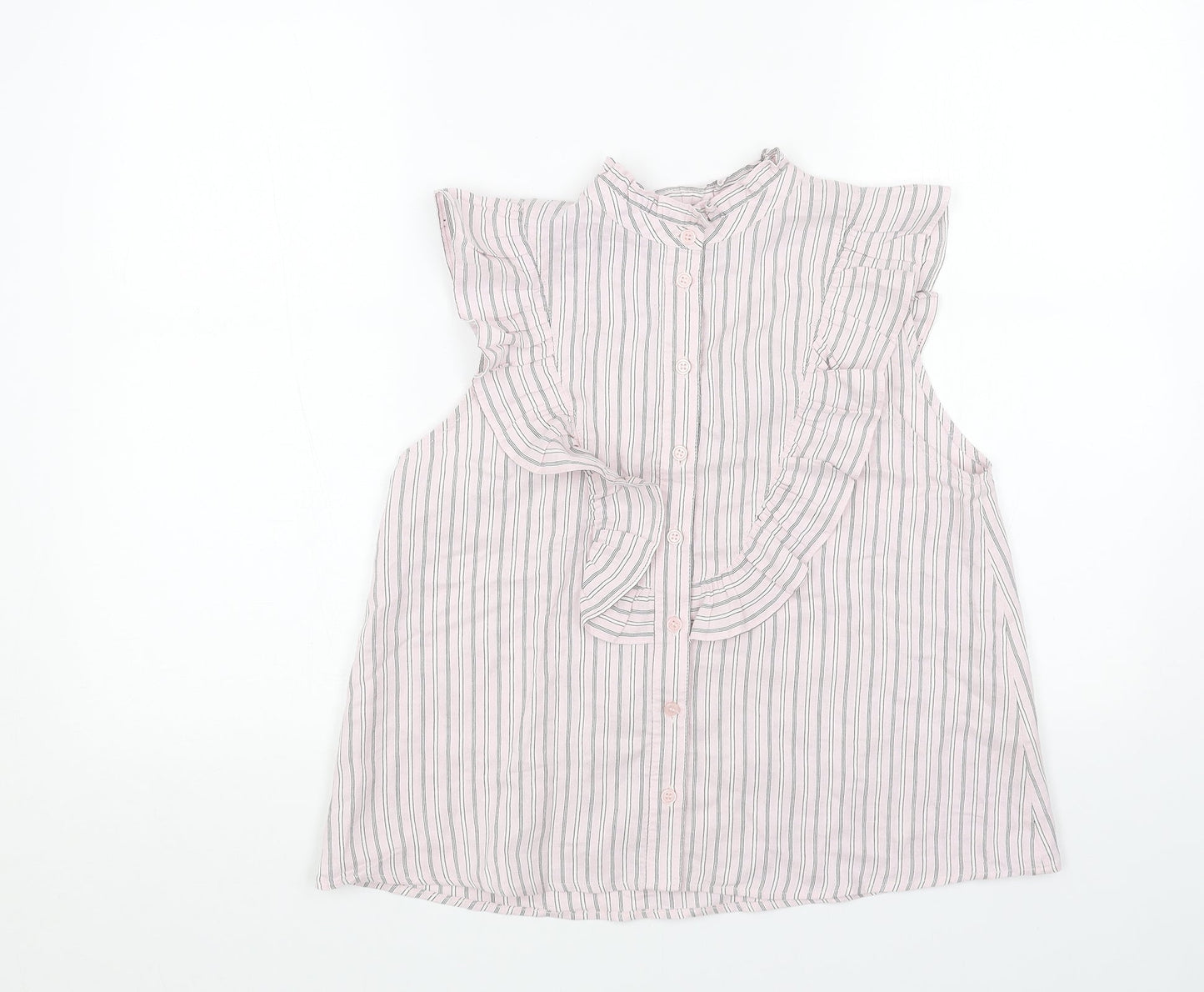 Topshop Womens Pink Striped Viscose Basic Button-Up Size 10 Round Neck