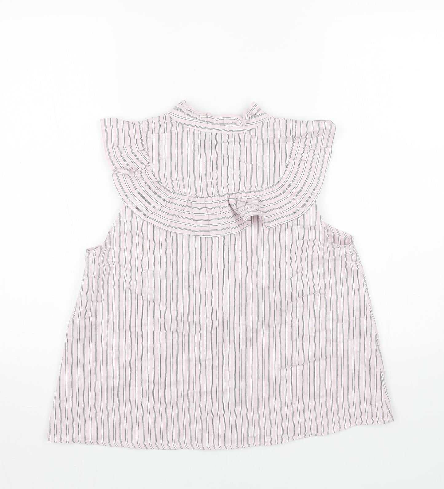 Topshop Womens Pink Striped Viscose Basic Button-Up Size 10 Round Neck