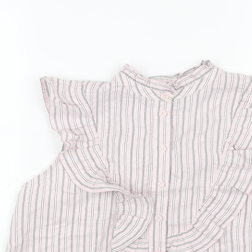 Topshop Womens Pink Striped Viscose Basic Button-Up Size 10 Round Neck