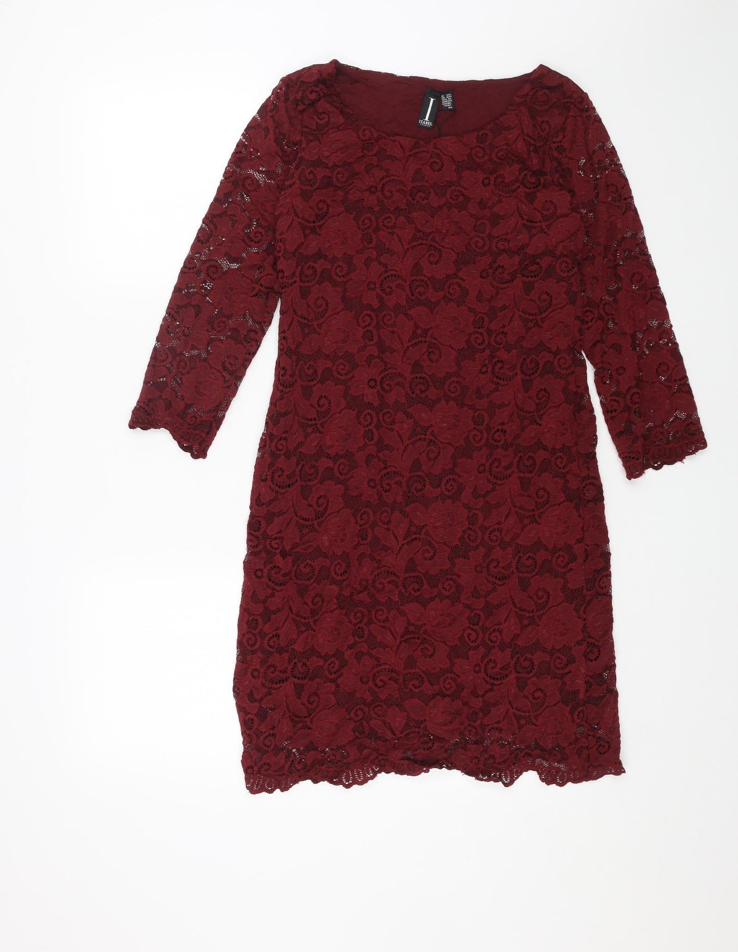 Izabel London Womens Red Geometric Polyester A-Line Size 10 Round Neck