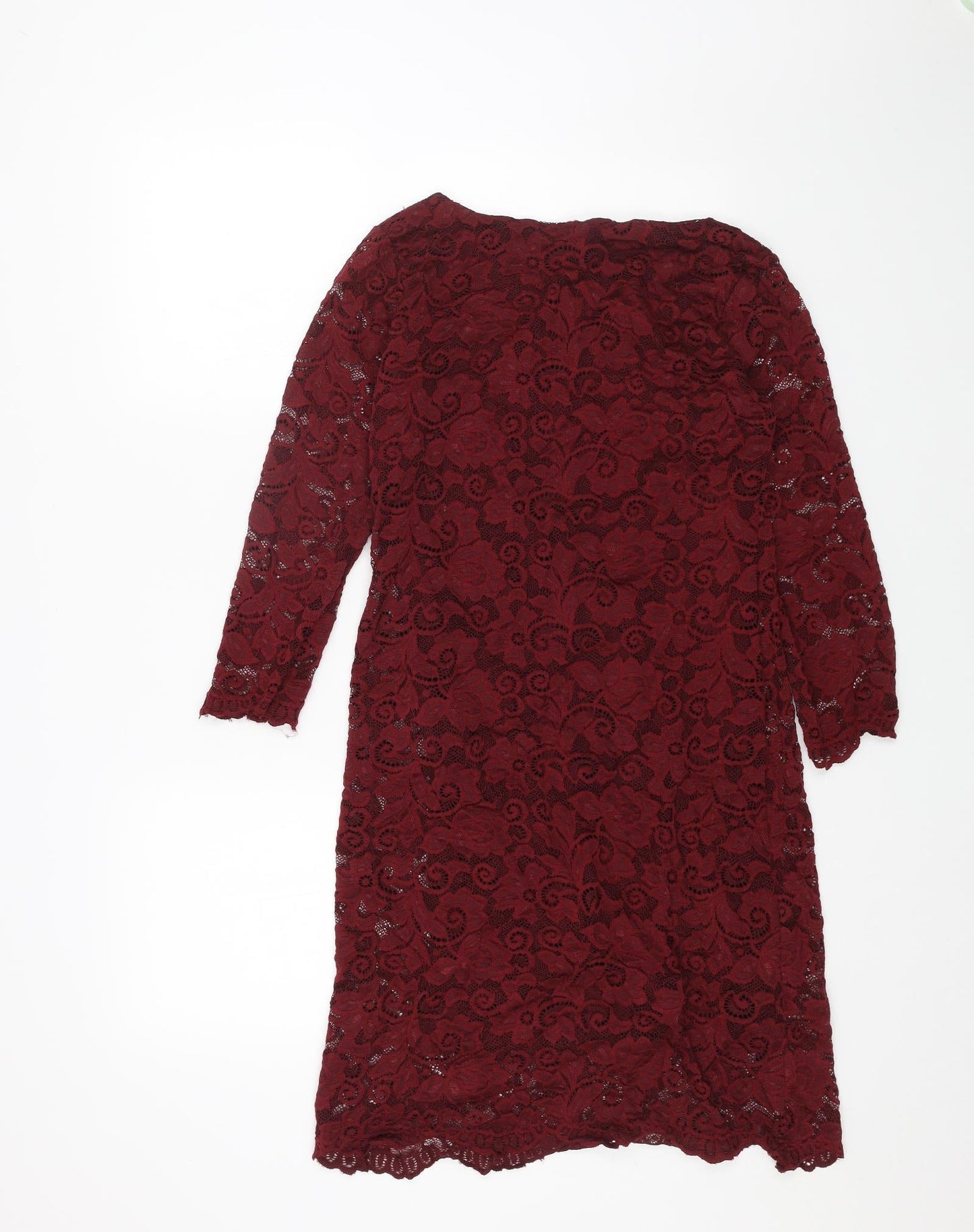 Izabel London Womens Red Geometric Polyester A-Line Size 10 Round Neck