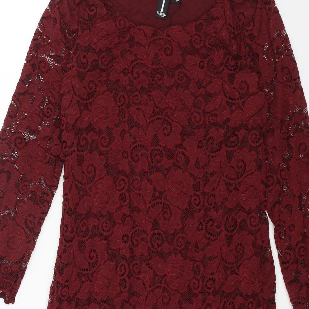 Izabel London Womens Red Geometric Polyester A-Line Size 10 Round Neck