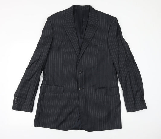 Preworn Mens Black Striped Viscose Jacket Suit Jacket Size 40 Regular