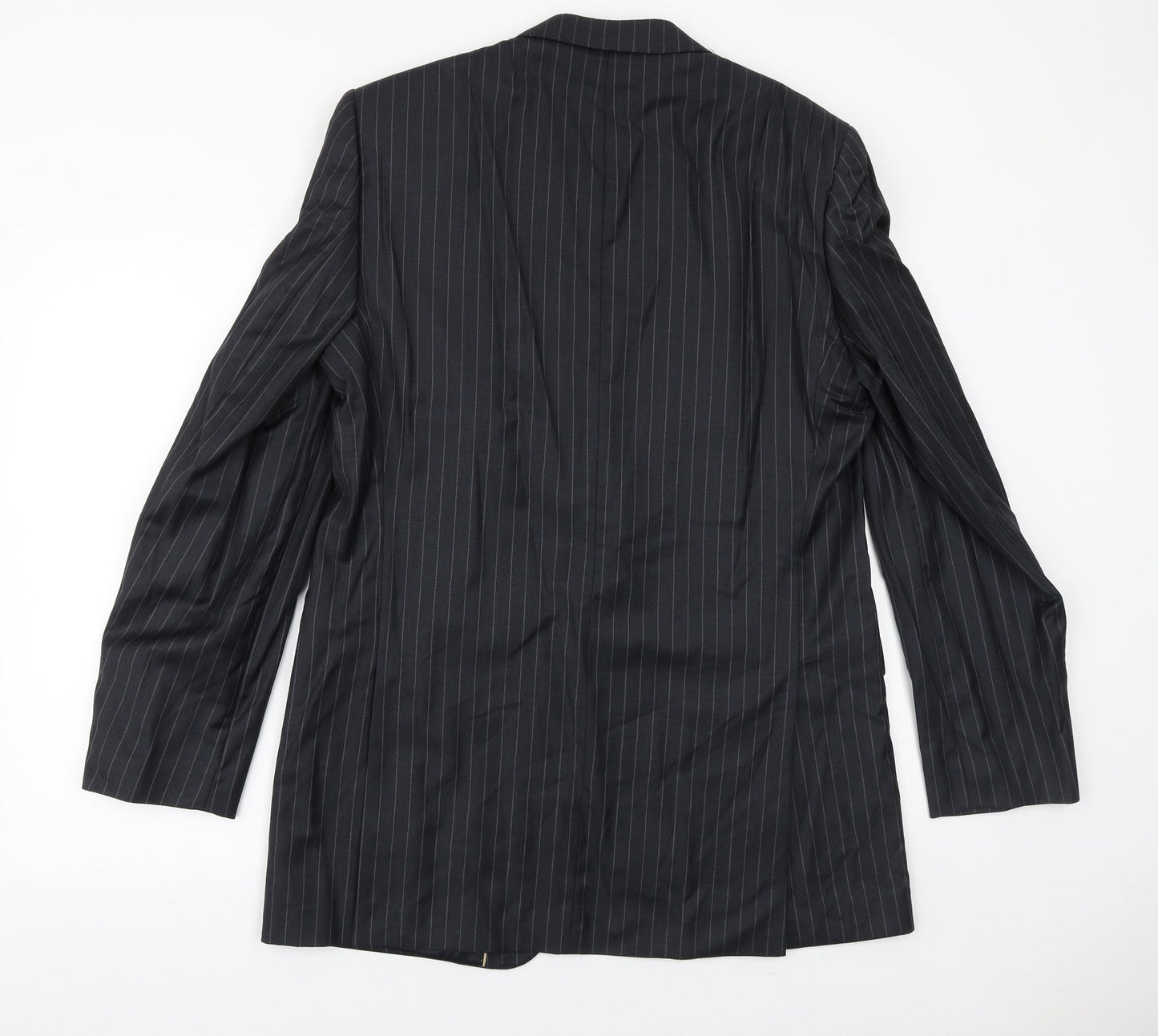 Preworn Mens Black Striped Viscose Jacket Suit Jacket Size 40 Regular