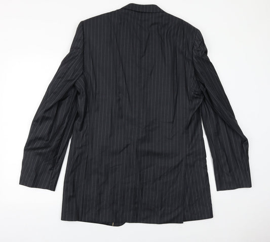 Preworn Mens Black Striped Viscose Jacket Suit Jacket Size 40 Regular
